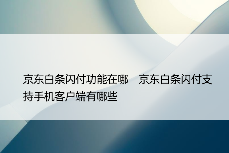 京东白条闪付功能在哪 京东白条闪付支持手机客户端有哪些